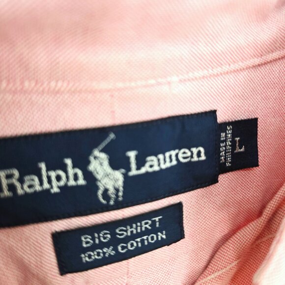 Vintage Ralph Lauren Pink Big Long Sleeve Button Front Shirt 100% Cotton Men L - Picture 4 of 4